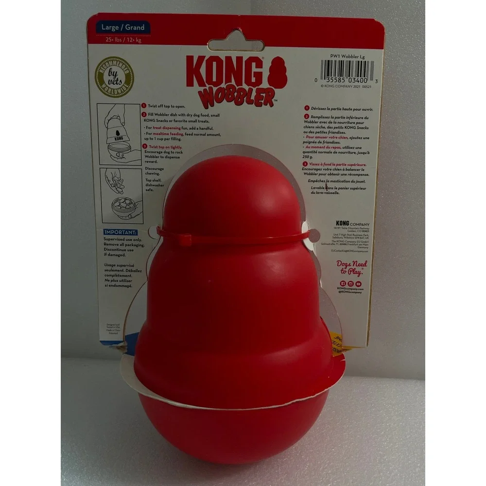 KONG Wobbler Large Red Dog Toy Food Treat Dispenser Slow Feeder 25+ lbs